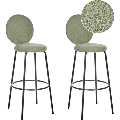 Set of 2 Bar Chairs EMERY Boucle Light Green (1/5)