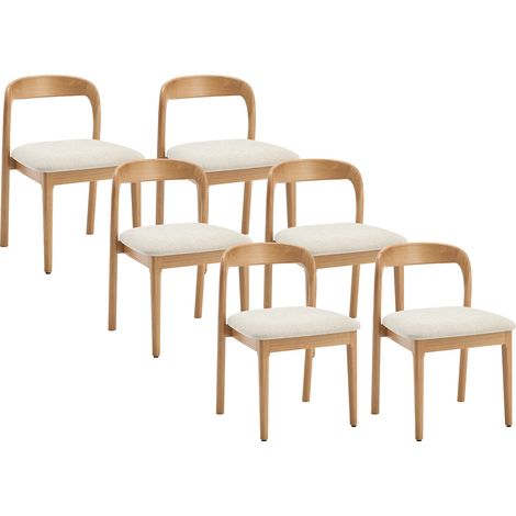 Lot de 6 chaises en tissu texturé et bois d'hévéa - Crème - SERYNA (1/5)
