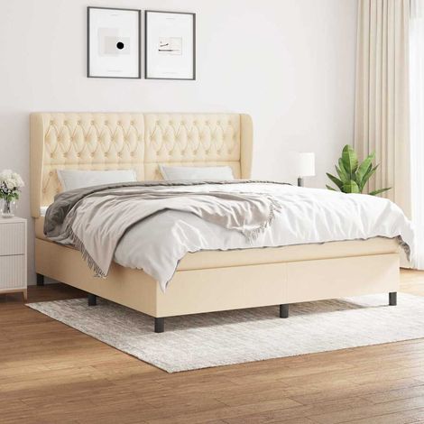 Sommier à lattes de lit avec matelas Crème 180x200 cm Tissu (1/5)