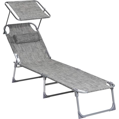 Tumbona, Tumbona Reclinable, con Reposacabezas, Respaldo y Parasol Reclinables, Ligera, Plegable, 53 x 193 x 29,5 cm, Carga 150 kg, para el Jardín, Beige Grisáceo (1/5)