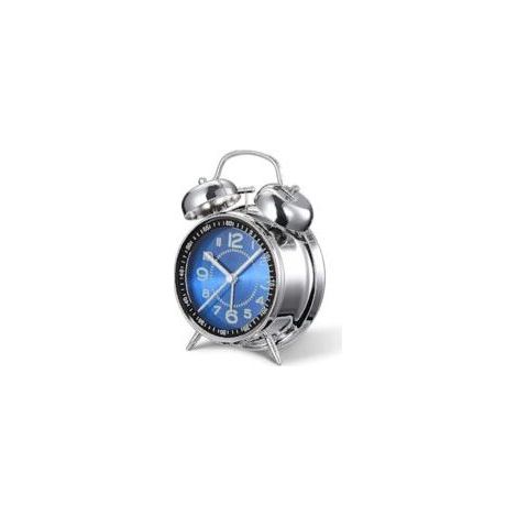 Leistungsstarker Wecker für Tiefschläfer, 4 Zoll, geräuschlos, kein Ticken, Quarzwerk, mit Hintergrundbeleuchtung, Doppelalarm (blau) (1/5)