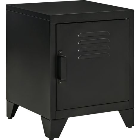 Comodino in metallo nero 40 x 40 x 50 cm con ripiano regolabile e anta (1/5)