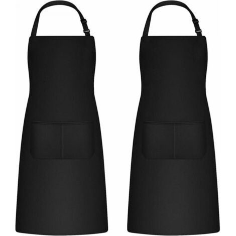 Zweiteilige Kochschürze für Damen und Herren, Haushaltsschürze mit Werkzeugtasche und 2 Taschen zum Grillen, Schwarz