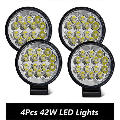 Projecteurs de travail LED blancs 42W/48W, ronds et carrés, pour véhicules tout-terrain 4x4, quads, SUV et motos 12V/24V (lot de 2/4/6, type A, lot de 4). (1/5)