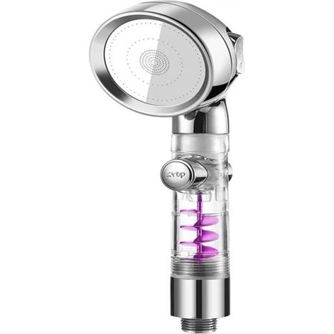 ALLIANDISPommeau de douche à trois modes de pression, jet d'eau doré, avec bouton d'arrêt automatique, filtre écologique, salle de bain. (1/5)