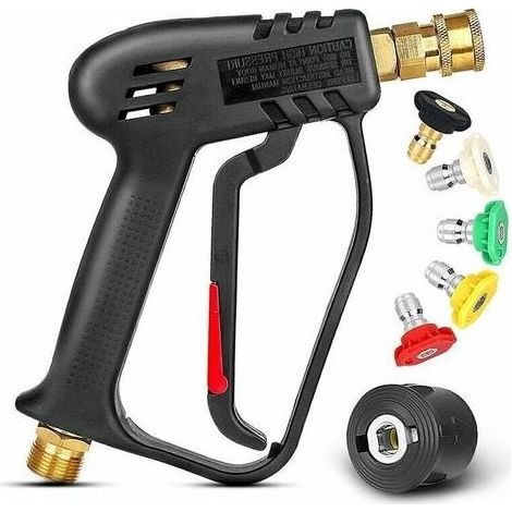 pair Pistolet nettoyeur haute pression 4000 PSI avec 5 buses de pulvérisation interchangeables, pistolet de lavage à jet avec connexion rapide 1/4 et coupleur M22 (1/4)
