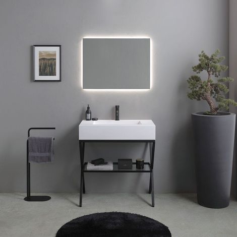 Mueble De Baño De Suelo 80Cm Con Caballete De Metal Y Estante De Cristal  Manchester (1/5)