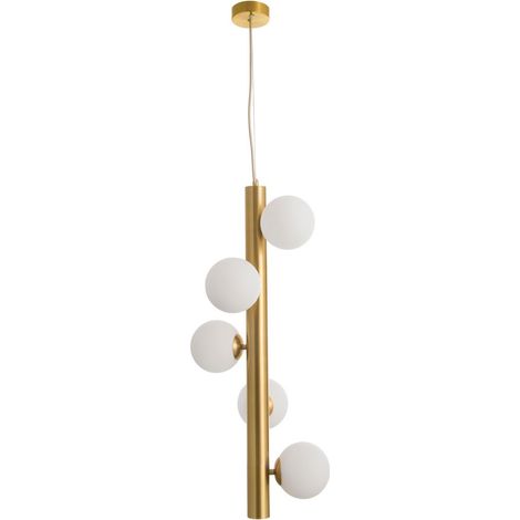 Merano Dearborn 5 Lumière Globe Pendentif Plafonnier Verre Opale Laiton Antique Métal Or Tissu Fil LED G9