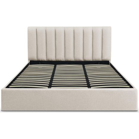 Cotecosy – Lit coffre Songe 180cm – Sommier à lattes relevable – Tissu beige – Tête de lit rembourrée – Rangement sous le sommier (1/5)