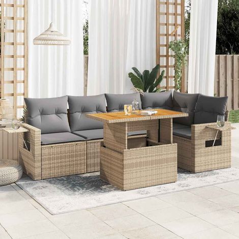 vidaXL Salon de jardin avec coussins 6 pcs beige résine tressée (1/5)