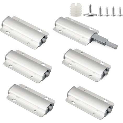 Lot de 6 ouvre-portes à pression en aluminium Push to Open - Avec vis - Amortisseur - Fermeture magnétique - Pour portes, placards, portes de balcon (1/5)
