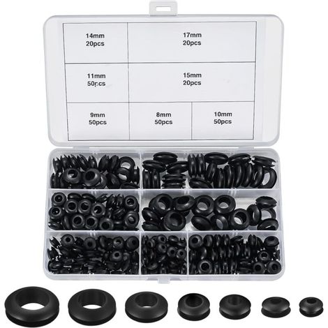 260 Pièces Passe Fils Caoutchouc Assortiment, Oeillets en Caoutchouc, Passe Cables Caoutchouc, 7 Tailles Joints Toriques Rondelles ✐illets pour Fils, Prise et Cable (1/4)
