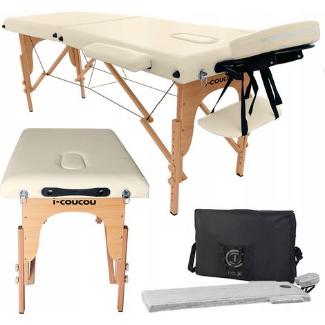 Mesa de masaje plegable de madera con espuma de 5 cm y 2 segmentos i-coucou