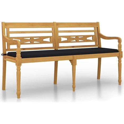 vidaXL Banco Batavia con cojín negro madera maciza de teca 150 cm (1/2)