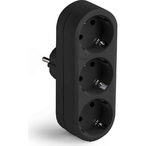 Adaptador triple 2p+t 16a 250v con entrada frontal, negro, blister