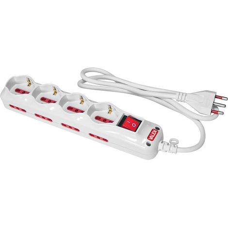 Multipresa 12 ciabatta presa schuko 4 posti + 8 bipasso interruttore valex bianc