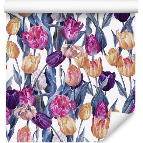 Papel pintado de tulipanes coloridos para salón y dormitorio, 50x1000 cm. (1/5)