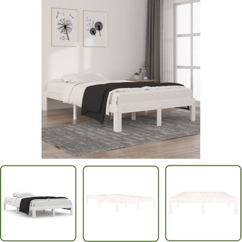 The Living Store Massivholzbett ohne Matratze Weiß 120x200 cm Kiefernholz - Holzbett - Massivholzbette - Kiefernbett - Doppelbett - Weißes Bett (1/5)