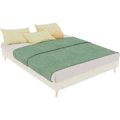 Cadre de lit minimaliste moderne 140x200 cm beige en velours hollandais, sommier bas, sans vérin à gaz, sans tête de lit ni matelas (1/4)