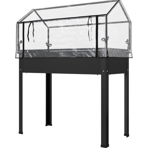 CHICFURN Fioriera rialzata con copertura serra 100 x 48 x 124 cm in metallo nero (1/5)