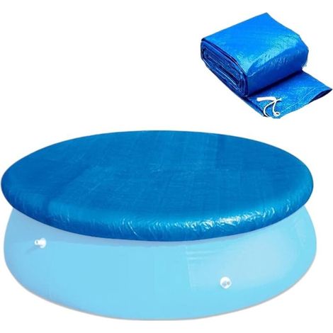 Bache Piscine Ronde, 183 cm Couverture de Protection pour Tubulaire avec Attaches en Corde, Imperméable, Anti-poussière et Résistante aux UV, Piscines Gonflables Hors Sol, Bleu 183cm - (1/5)