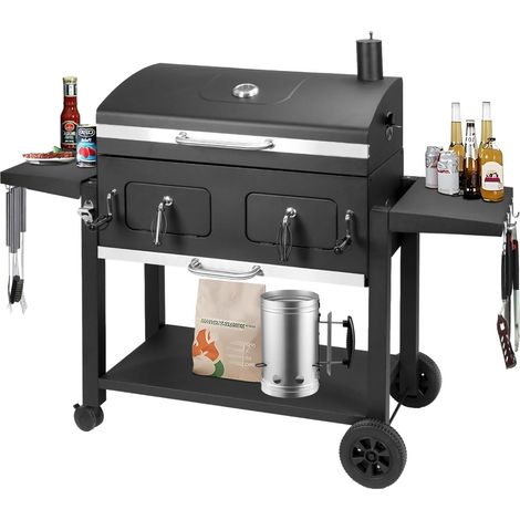 Bc-elec - JY-114 Barbecue Smoker Charbon XXL avec Fumoir, Grill sur Chariot, Thermomètre Intégré, Grande Capacité