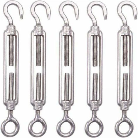 Lot de 5 M8 Tendeur Cable Inox 6mm Tendeur Cloture Crochet Tendeur 304 en Acier Inoxydable Réglable Tendeur Grillage pour Corde Cable Fil à Linge Jardin Grillage (1/4)