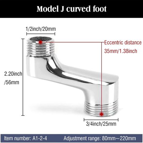 (A1-2-4) Accessoires pour robinetterie de douche : coudes allongés et renforcés, tuyaux courbes et joints pour pommeaux de douche. Le robinet est coudé. (1/5)