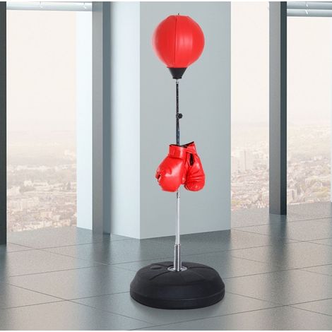 Pallone da boxe su supporto regolabile 126-144 cm con guanti, rosso OKMYHOME (1/5)