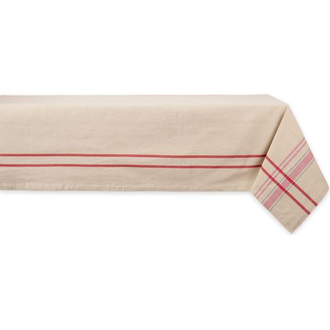 Nappe de Table à Manger à Rayures françaises, Style Farmhouse, 152,4 x 213,4 cm, Taupe/Rouge (1/5)
