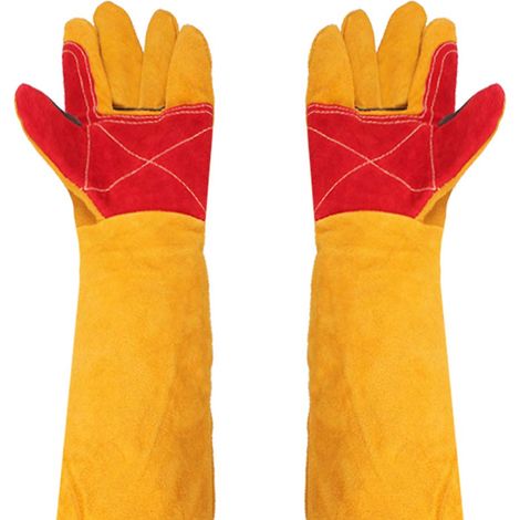 Guanti da saldatura resistenti - Maniche extra lunghe da 24" - Pelle - Resistenti al calore - Guanti protettivi per lavori su caminetti - Guanti da giardinaggio resistenti al taglio - 60 cm