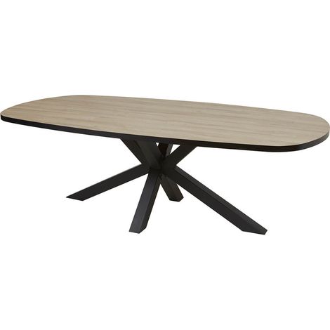 FRANK - Table Ovale 230cm Aspect Bois Piètement Etoile Métal Noir (1/5)