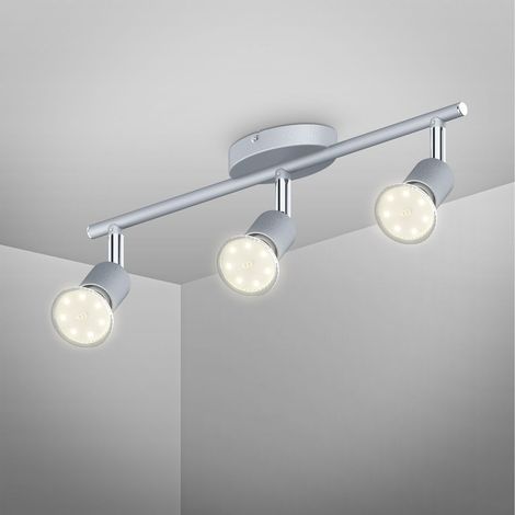 B.K.Licht – Plafonnier LED 3 spots orientables – Métal titane – Lumière blanche chaude 3000K – 3 x GU10 3W – Angle de rayonnement 110°