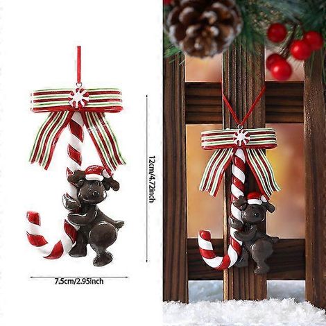 1 boule de Noël suspendue, rouge et blanche, en forme de canne à sucre, pour décoration de sapin de Noël, fête à la maison, Noël et Nouvel An. (1/5)