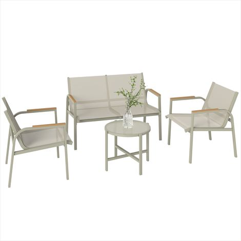 Canapé de jardin 4 pièces avec table basse en verre Vert (1/5)