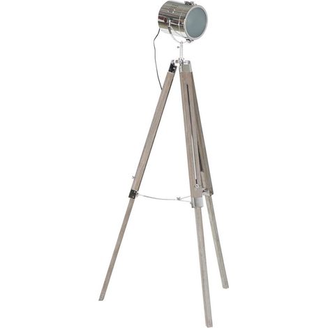 Lampadaire en bois et métal coloris marron clair / argenté - diamètre 66 x hauteur 142 cm -PEGANE- (1/4)