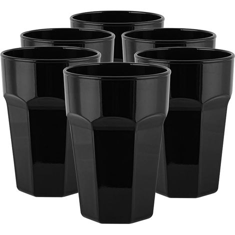 Lot de 6 Verres à Eau et Cocktail 425 ml - Gobelet Noir, Coloré, Grand Verre à Café, Smoothie Tumbler Haut, Piano Black (1/3)