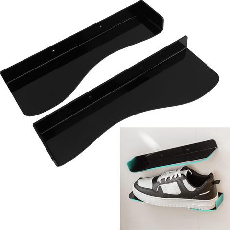 L-förmiges, schwarzes Acryl-Wandschuhregal, 2 Stück, Tragkraft 3 kg, 30 x 10 cm, platzsparend (1/5)