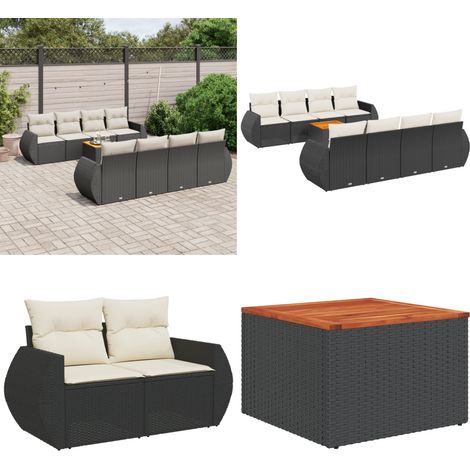 Salon de jardin 9 pcs avec coussins noir résine tressée - Ensemble Salon De Jardin - Meuble Extérieur - Meubles De Jardin - Salon De Jardin Pliable - Set Salon De Jardin - Home & Living (1/5)