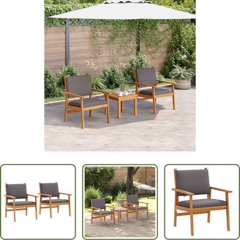 vidaXL Holzstuhl -  Gartenstuhl mit Kissen 2 pcs Anthrazit Massivholz Akazie (1/5)