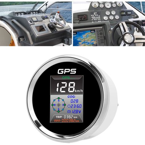 Digitaler 85-mm-GPS-Geschwindigkeitsmesser mit Marine-COG-Technologie, LED-Hintergrundbeleuchtung für die Uhrzeit und digitalem Kompass, ideal für Yachten und Boote. Schwarzes Zifferblatt, naturfarben (1/5)