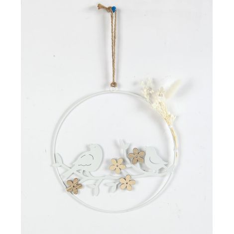 TrendLine Aufhänger Metall mit Niete Vögel und Blumen 23 cm weiß Figuren