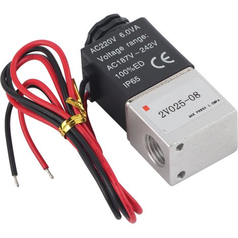 Électrovanne 2 positions 2 voies en alliage d'aluminium normalement fermée, G1/4 po 2V025‑08AC220V (1/5)