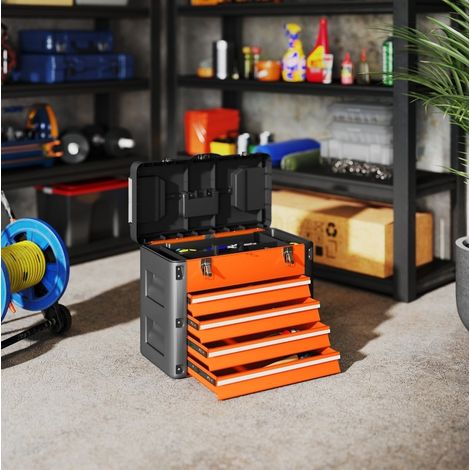 Cassettiera portautensili vuota in acciaio arancione, 4 cassetti, 49,7 x 25,3 x 40,7 cm (1/5)