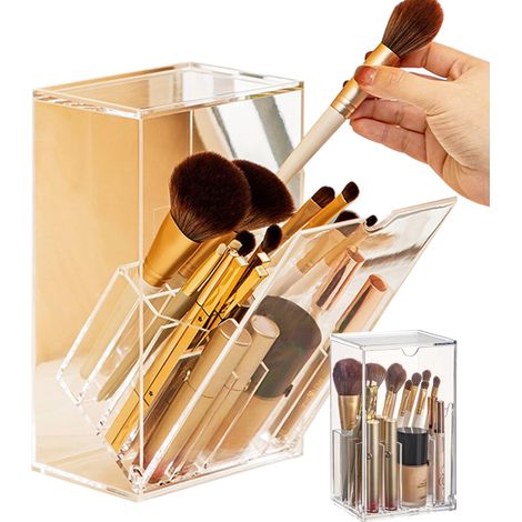 Caja de almacenamiento de brochas de maquillaje de gran capacidad, caja de almacenamiento de cosméticos de escritorio a prueba de polvo con tapa.
