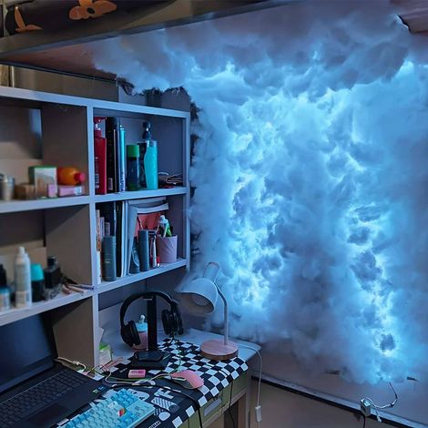 Veilleuse LED de 9,75 mètres avec effets de nuages et d'éclairs en 3D, commande vocale Bluetooth et variation d'intensité par USB. (1/5)