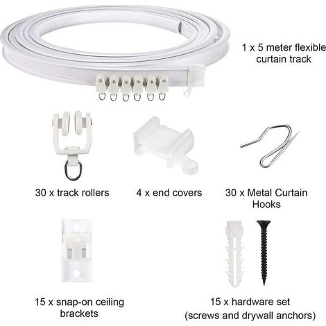 5 Mètres Rail de Plafond Pliable Rail de Rideau Incurvé Montage de Rideau de Plafond Flexible Rail de Fenêtres Courbes pour Rail de Rideau avec Système de Rail Rideau Lit Diviseur, Rail de Plafond (1/4)