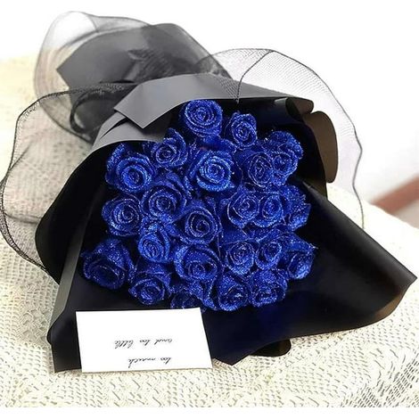 Bouquet de 10 roses scintillantes, fleurs artificielles avec tiges, roses éternelles dorées, bouquet DIY lumineux, cadeau d'amour décoratif (1/4)