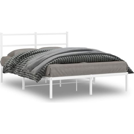 Cadre de lit métal sans matelas et tête de lit blanc 140x190 cm