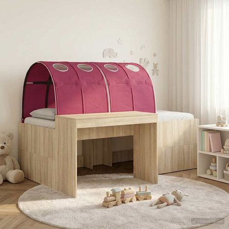 vidaXL Lit haut pour enfants avec bureau 3 pc Chêne Sonoma et rouge (1/5)